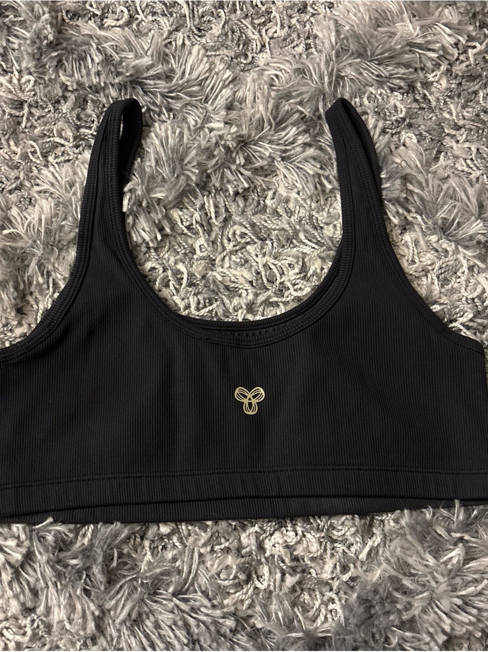 Aritzia Black Ribbed Sports Bralette with Gold Emblem